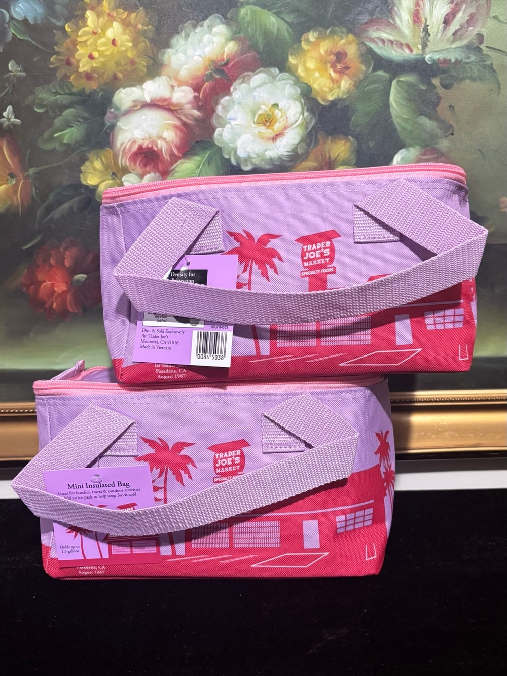 NWT 2 Trader Joe’s Mini Insulated Lunch Cooler Tote Bag Set 1.5 Gallon purple